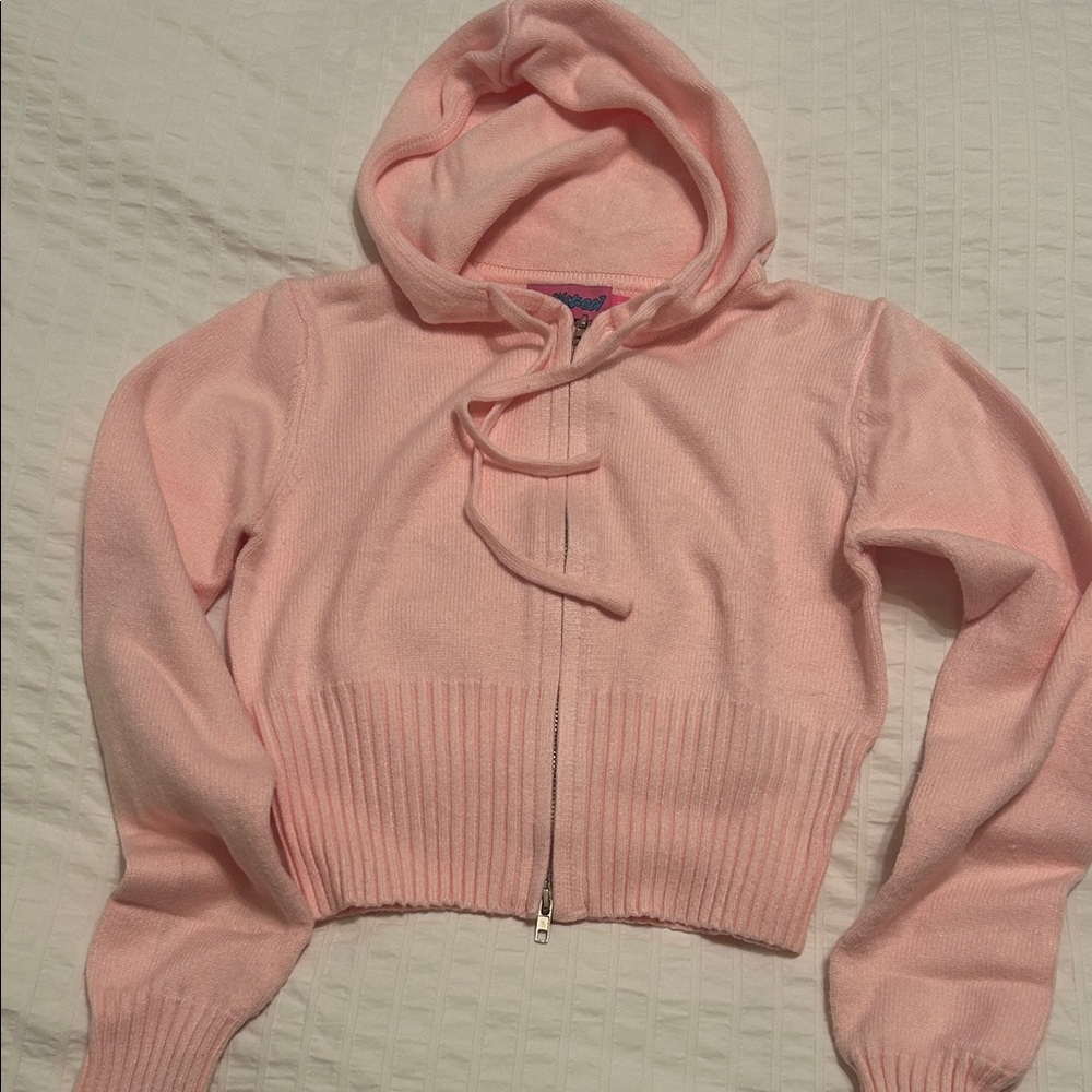 Edikted Light Pink Zip-Up Hoodie
